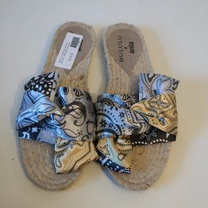 NWT Womens Bululu Metallic Silver Gold Bandana Satin Espadrille Sandal 39 US/9 *